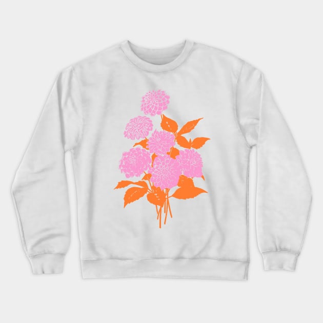 Flower Bouquet Illustration in Pink and Orange Crewneck Sweatshirt by ApricotBirch